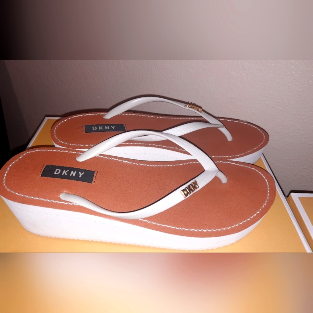 DKNY wedge flip flops